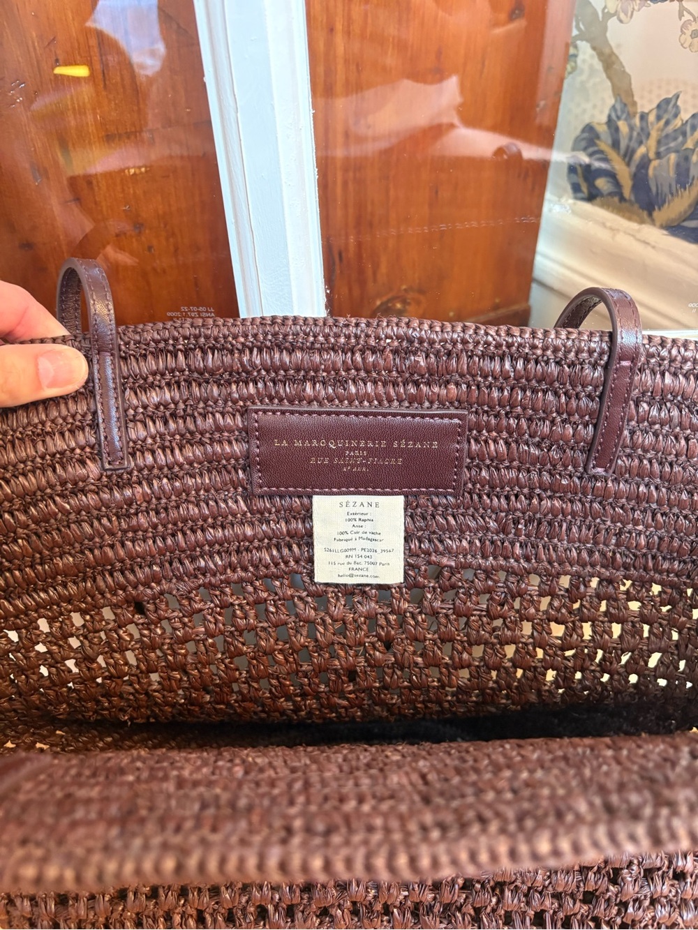 EUC Sezane Maia Basket Bag, Natural Choco Raffia - Picture 5 of 7